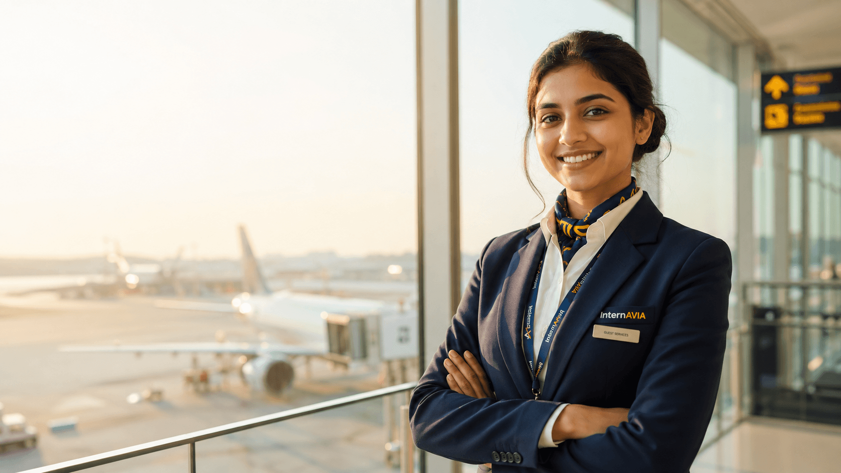 InternAVIA student at a modern Indian airport terminal