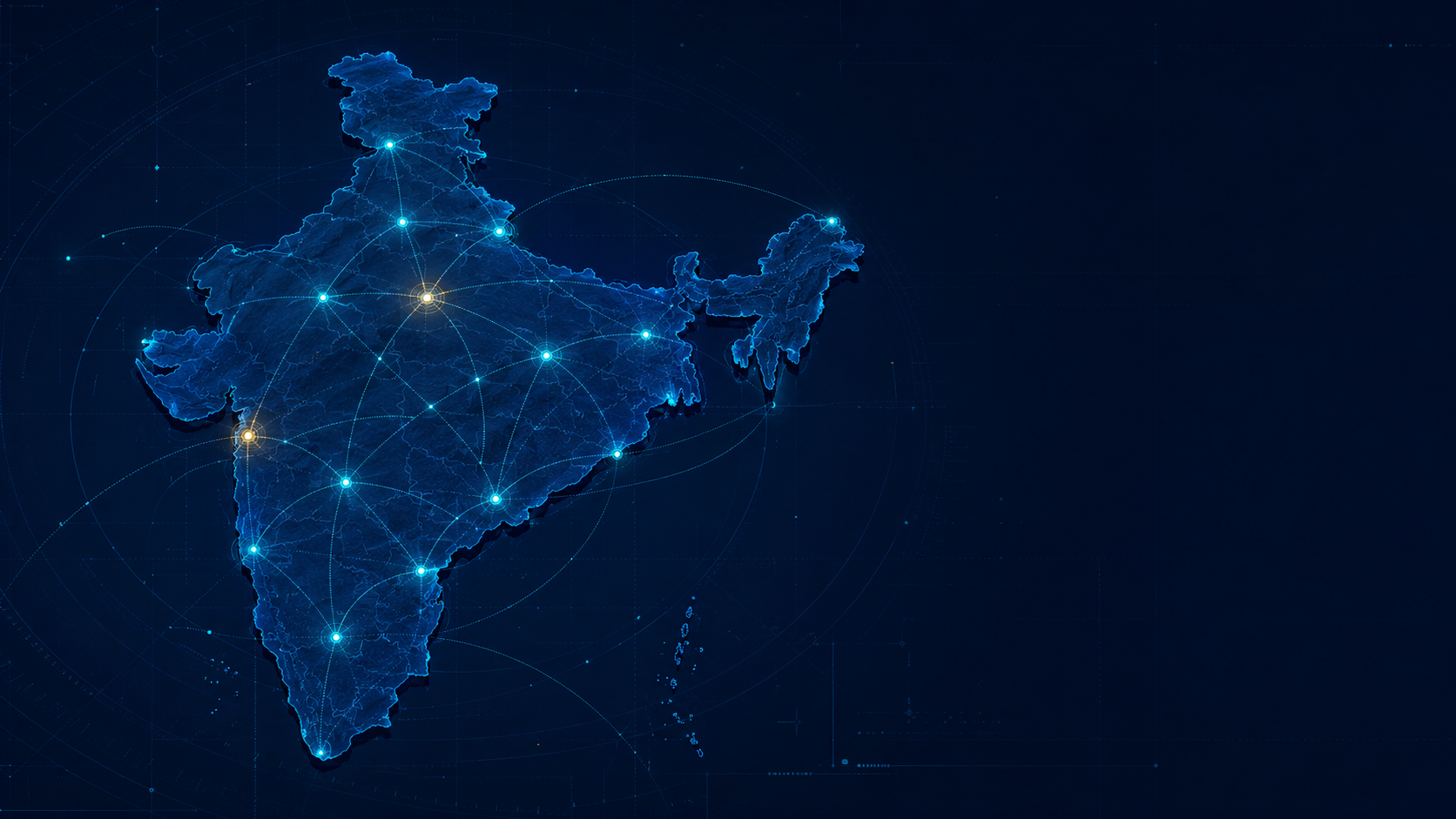 Illustrative map of India showing InternAVIA's airport network hubs